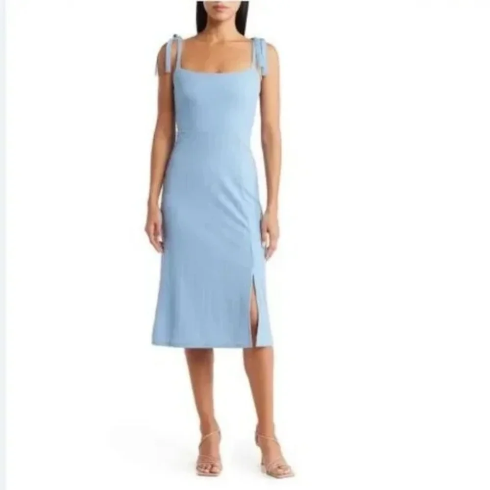 Lush Ribbed Tie Strap Midi Dress Blue XS NWT - Picture 1 of 5